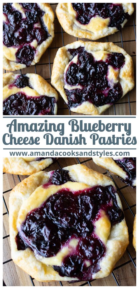 Blueberry Cheese Danish, Blueberry Danish, Easy Puff Pastry Recipe, Cheese Danishes, Phyllo Recipes, Cheese Danish Recipe, Danish Pastries, Breakfast Pastry, Cream Cheese Danish