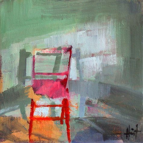 Shadows    oil on canvas panel 15 cm x 15 cm Liza Hirst Interior Paintings, Red Chair, Art Chair, Still Life Art, Interior Art, Interior Paint, 그림 그리기, Abstract Art Painting, Painting Inspiration