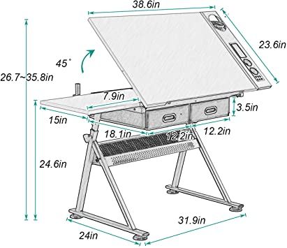 Drawing Set Up Desk Aesthetic, Study Table Sketch, Multifunction Desk, Drawing Table Desk, Drawing Tables, Wood Drafting Table, Table Sketch, Artist Desk, Hobby Table