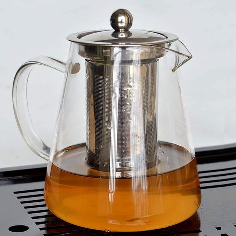 Glass Teapot Kettle with Infuser, Stovetop Safe & Microwave Safe Tea Pot Maker Set, Removable Stainless Steel Infuser for Loose Leaf Tea & Blooming Tea (32oz) Glass Tea Kettle, Pu Erh, Coffee Server, Puer Tea, Eid Ul Adha, Tea Maker, Glass Teapot, Heat Resistant Glass, Tea Strainer