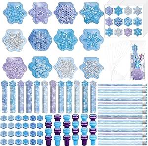 Cholemy 168 Pcs Winter Snowflake Party Favors frozen goodie bags stuffers Classroom Prizes Gifts Mini Notebook Pencil Stamp Sticker Stationery Set Christmas Winter Themed birthday Party Favors Winter Themed Birthday Party, Winter Themed Birthday, Winter Party Favor, Classroom Christmas Activities, Frozen Party Favors, Snow Party, Snowflake Party, Prize Gifts, Snowflake Sticker