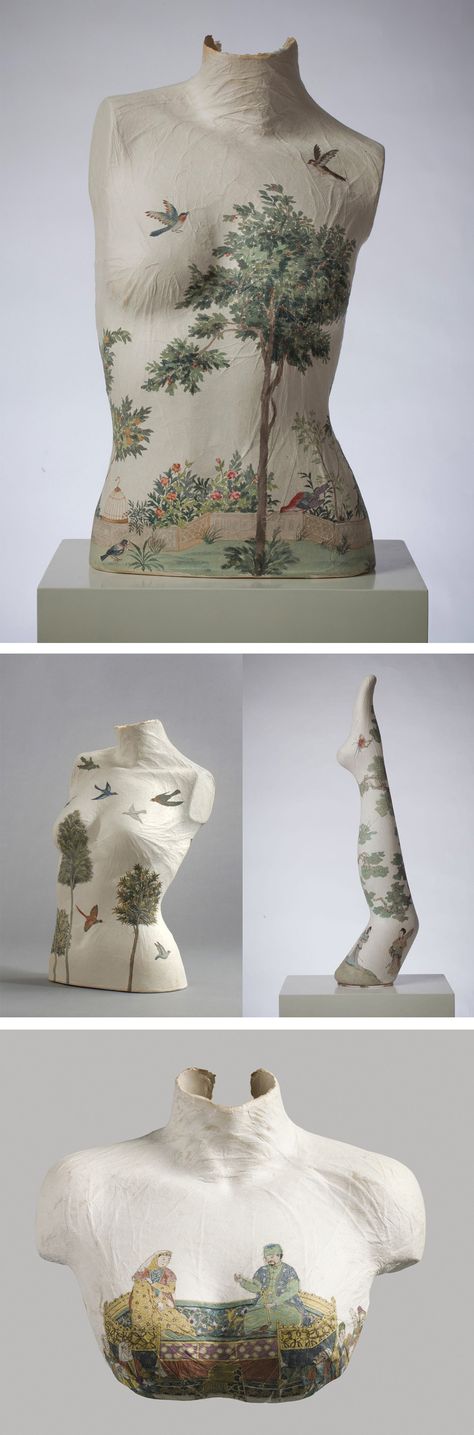 Paper-Cast Sculptures of Legs and Torsos Covered in Traditional Chinese Paintings by Peng Wei Human Legs, Chinese Contemporary Art, Body Cast, Chinese Paintings, Mannequin Art, Human Body Parts, Figure Sculpture, Dress Form Mannequin, Paper Fashion