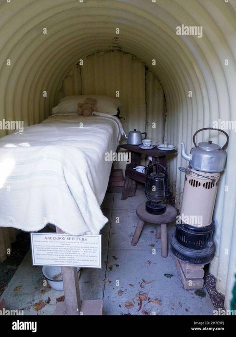 Download this stock image: World War II Anderson Shelter, Manor farm and country park, Southampton, Hampshire, UK - 2H7E9PJ from Alamy's library of millions of high resolution stock photos, illustrations and vectors. Anderson Shelter, Shelter Ideas, Air Raid Shelter, Tin Shed, Shipping Container Cabin, Container Cabin, Hampshire Uk, Manor Farm, Air Raid