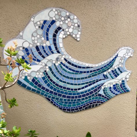 Water Mosaic, Sea Mosaic, Wave Mosaic, Mosaic Waves, Fused Glass Artist, Stained Glass Mirror, 4 Element, Flower Tile, Japanese Waves