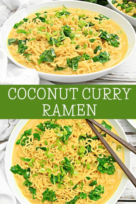 Curry Ramen Noodle Recipes Easy, Coconut Curry Ramen Noodles, Coconut Ramen Noodle Recipes, Coconut Milk Ramen Noodles, Coconut Curry Ramen Soup, Spicy Coconut Curry Ramen, Coconut Ramen Soup, Coconut Ramen, Coconut Curry Noodles