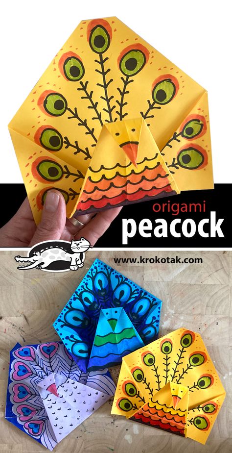 children activities, more than 2000 coloring pages Peacock Art Project, Peacock Art For Kids, Peacock Crafts For Kids, Peacock Origami, Origami Peacock, Bird Craft, Peacock Crafts, Children Activities, 4th Grade Art