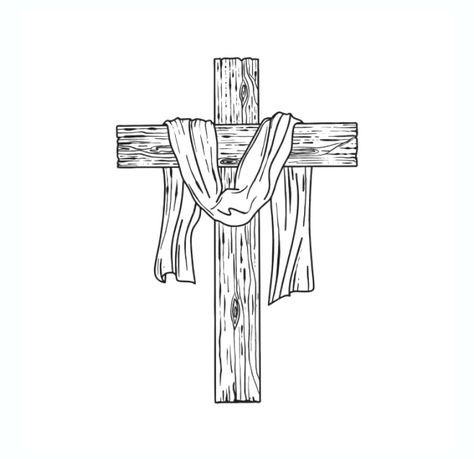 Wooden Cross Drawing, Cross Drawings, Wooden Cross Tattoos, Unique Cross Tattoos, Corpus Cristi, Cross Drawing, Cross Tattoo For Men, Mary And Joseph, Bunny Tattoos