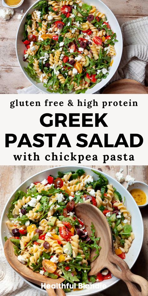 Homemade Vinaigrette Dressing, Easy Greek Pasta Salad, Chickpea Pasta Salad, Pasta Salad Healthy, Protein Pasta Recipes, Banza Chickpea Pasta, Salad For Summer, Gluten Free Pasta Salad, Vegetarian Pasta Salad