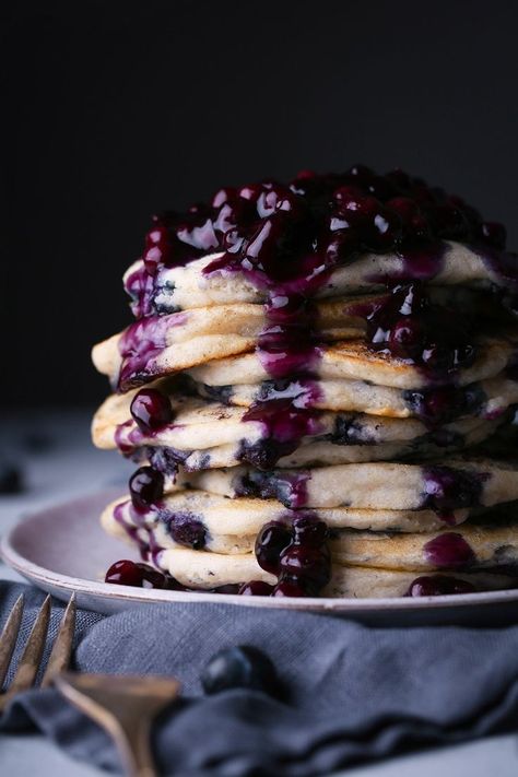 Simple Blueberry Pancakes with Blueberry Sauce Blueberry Sauce For Pancakes, Blueberry Pancake Topping, Sauce For Pancakes, Pancakes With Blueberry Sauce, Fluffy Blueberry Pancakes, Blueberry Protein Pancakes, Lemon Poppyseed Pancakes, Berry Pancakes, Pancakes For Dinner