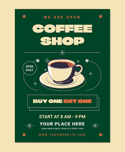 Coffee Shop Flyer Template AI, EPS, PSD Cafe Pamphlet Design, Cafe Advertising Posters, Posters For Coffee Shop, Coffee Event Poster Design, Coffee Shop Poster Design Ideas, Flyer Design Inspiration Event, Coffe Shop Poster, Coffee Posters Design, Free Coffee Poster