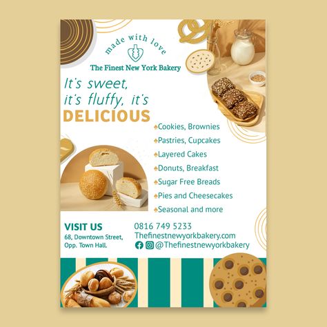 Pastries Poster Design, Cookie Sale Poster, Bakery Poster Design, New York Bakery, Sugar Free Bread, Direct Mailer, Cookie Business, Business Poster, Bakery Design