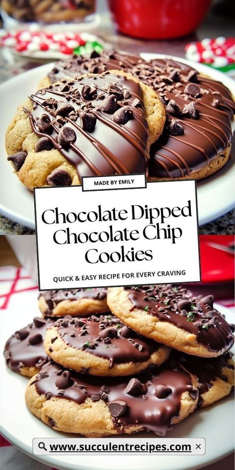 Calling all chocolate lovers! These Ultimate Chocolate Dipped Chocolate Chip Cookies are the perfect treat to satisfy your cravings. Soft, chewy, and loaded with chocolate, they’re sure to be a hit at your next gathering. Chocolate Chip Cookies Dipped In Chocolate, Chocolate Dipped Chocolate Chip Cookies, Dipping Cookies In Chocolate, Chocolate Dip For Cookies, Loaded Chocolate Chip Cookies, Chocolate Dipped Desserts, Dipped Chocolate Chip Cookies, Betty Crocker Chocolate Chip Cookies, Chocolate Chip Dip