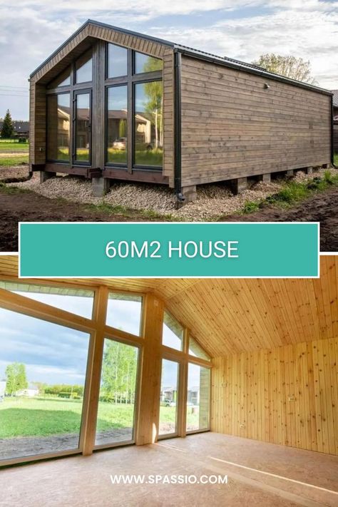 60m² House is a modular house built by Spars AP, a prefab manufacturer based in Latvia. This modular house provides 60 m² of living space with two bedrooms and one bathroom. Discover this modular home on Spassio, the website with the largest collection of prefabricated, modular, and tiny houses 🏡 60m2 House, Tiny Farmhouse, Modular Bathrooms, Modular Housing, Modular Home, Prefabricated Houses, House Built, Modular Homes, Prefab Homes