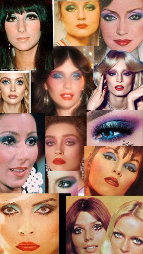 70s Makeup Inspiration, Martha May Makeup, Disco 70’s, 1974 Makeup, 70s Party Makeup, Disco Makeup Ideas, 70s Rockstar Makeup, Iconic 80s Makeup Looks, 70s Aesthetic Makeup