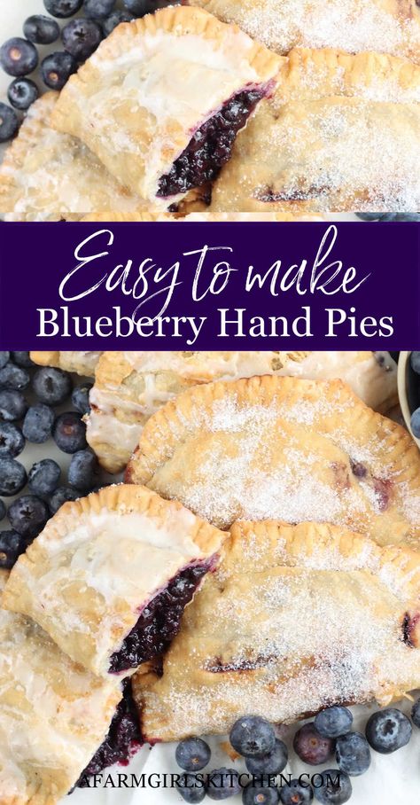 Blueberry hand pies are made with homemade blueberry pie filling inside a flaky, buttery homemade pie crust or refrigerated biscuit dough. Homemade Blueberry Pie Filling, Blueberry Pie Filling Recipes, Blueberry Hand Pies, Blueberry Pie Recipe, Homemade Blueberry Pie, Blueberry Filling, Pie Dough Recipe, Canned Blueberries, Homemade Pie Crust