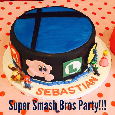 Cake Smash Bros Birthday Party, Super Smash Bros Cake, Smash Bros Cake, Smash Bros Party, Super Smash Bros Party, Mario Ideas, Nintendo Birthday Party, Nintendo Party, Gamer Party