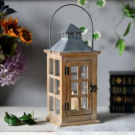 Amazon.com: Rustic Lantern Candle Holder - Metal Or Wood / Decorative Candle Lanterns / Cand...: Home & Kitchen Rustic Lantern Centerpieces, Pillar Candles Wedding, Hanging Candle Lanterns, Tabletop Fireplaces, Lantern Outdoor, Farmhouse Candles, Fireplace Mantle Decor, Lantern Centerpieces, Lantern Candle