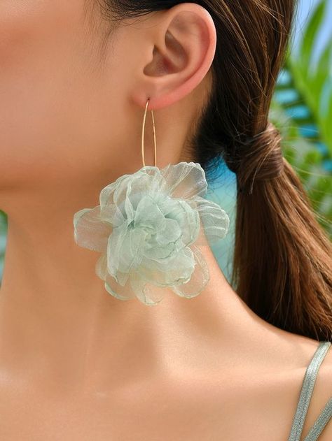 Green  Collar  Polyester   Embellished   Fashion Jewelry Diy Earrings Easy, White Pearl Jewelry, Diy Fabric Jewellery, Embroidered Jewelry, Silk Jewelry, Fancy Jewellery Designs, Mini Earrings, Handmade Fashion Jewelry, Bridal Gold Jewellery Designs