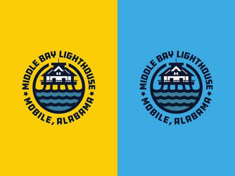 Middle Bay Lighthouse - varduhikarapetyan - #blue #yellow #monoline #badge Blue And Yellow Logo, Lighthouse Logo, Graphic Design Cv, Inc Logo, Logo Travel, Logo Design Collection, Design Cv, Yellow Logo, Mobile Alabama