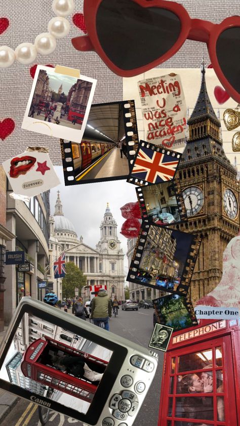 london trip scrapbook page 🇬🇧⭐️ #vintage #collage #moodboard London Scrapbook Ideas, London Aesthetic Collage, London Collage Wallpaper, London Shuffle, London Aesthetic Wallpaper, London Scrapbook, London Collage, Trip Scrapbook, Maximalist Wallpaper