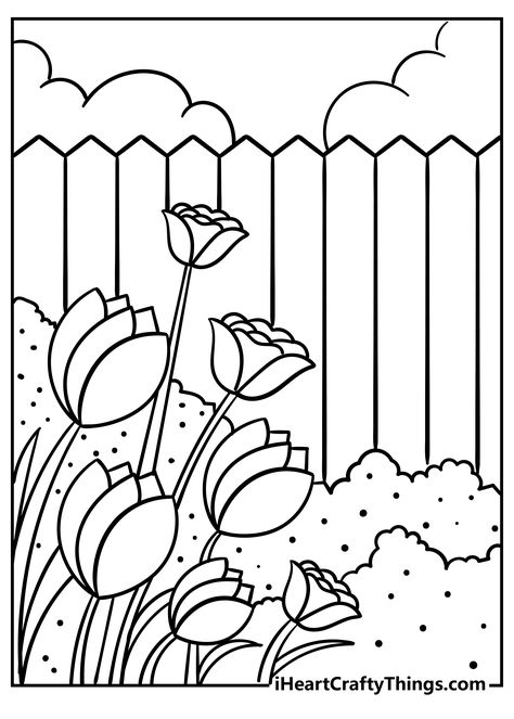 How To Draw Garden, Iheartcraftythings.com Coloring Pages, Cute Drawings To Color, Aesthetic Coloring Pages For Teens, Garden Painting Easy, Garden Drawing Easy, Drawing For Colouring, Garden Drawing Ideas, Picture For Drawing