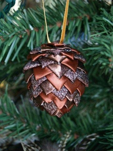 Ribbon Pinecone Ornament - Reese Dixon Ribbon Ornaments, Pinecone Ornaments, Quilted Ornaments, Quilted Christmas Ornaments, Pine Cone Crafts, Fabric Ornaments, Fabric Christmas Ornaments, Diy Ribbon, Ribbon Crafts