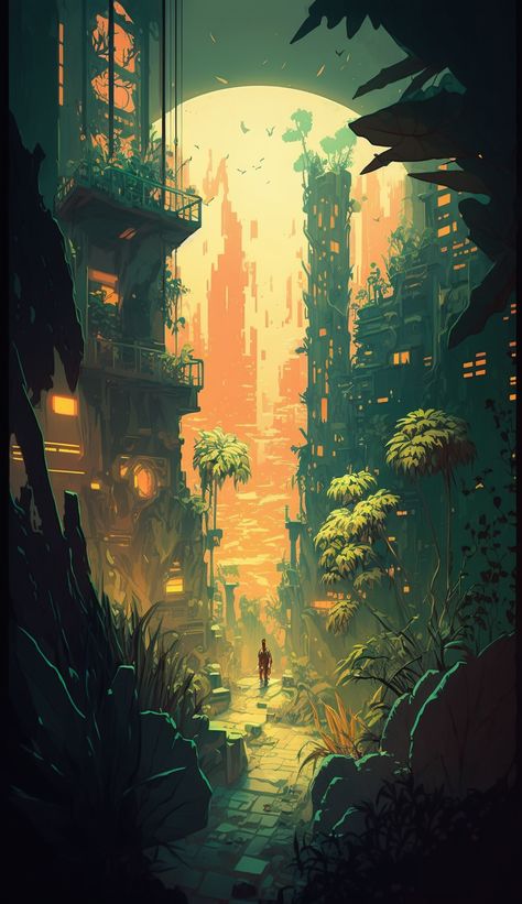 Dystopian Magic Aesthetic, Dystopian Fantasy World Aesthetic, Dystopian Aesthetic Wallpaper, Other World Aesthetic, Dystopian Drawing, Pragmatic Utopia, Dark Apocalypse, Overgrown City, Door Ajar