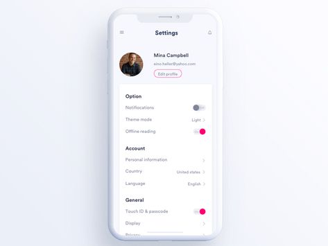 Settings minimal Setting Ui, Android App Design, App Ideas, Card Ui, Ui Ux App, Daily Ui, Mobile Ui Design, Ios Design, App Interface