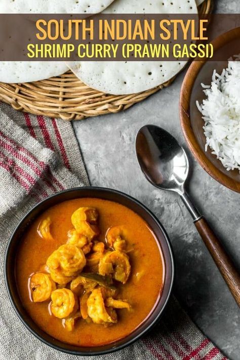 Indian Shrimp Curry Recipe: Authentic and flavorful - That's how you would describe this Mangalorean style shrimp curry (Prawn gassi) recipe. Serve this South Indian style shrimp curry over cooked rice or dosas for a complete gastronomic experience. #InstantPotRecipe #Indiancuisine #healthyindianrecipes #ethniccuisine #worldcuisine #indianfood via @simmertoslimmer Indian Shrimp, Shrimp Curry Recipe, Shrimp Curry, South Indian Style, Prawn Curry, Hearty Dinner Recipes, Easy Vegetarian Dinner, Healthy Indian Recipes, Prawn Shrimp