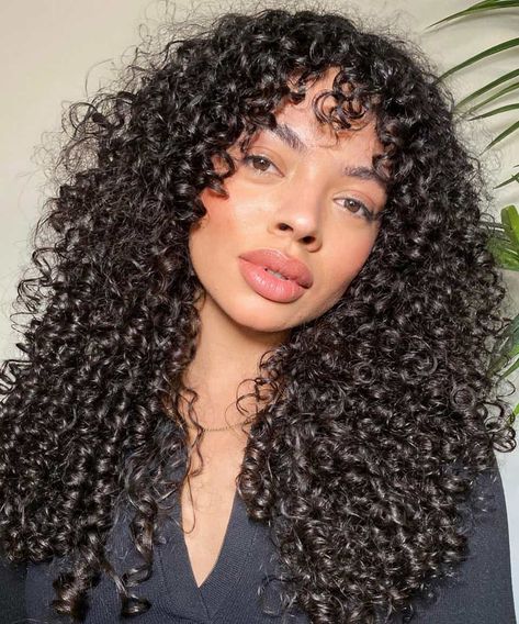 Curly Hair With Face Framing, Curly Cut With Bangs, Large Hair Rollers, Michelle Thompson, Long Layered Curly Hair, Curly Hair Fringe, Fringe Styles, Curly Fringe, Curly Cut