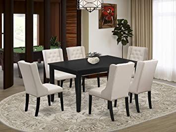 East West Furniture DUFO7-BLK-01, Black Fabric Kitchen Chairs, Black Kitchen Table, Dining Room Furniture Sets, Modern Kitchen Tables, Dining Table Dimensions, Dinette Tables, Solid Wood Dining Set, Dinette Sets, Dining Room Table Set