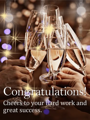 Cheers to Your Hard Work - Congratulations Card: A toast to success! Pour some bubbly and raise a cheer for someone you know who deserves kind congratulations. After all their hard work, they have found success and that is worth drinking to. This congratulation greeting card brings friends together to celebrate newfound success. Make it a night to remember when you send this congratulatory card to say, "Cheers!" Congratulations Quotes Achievement, Quotes Achievement, Congrats Quotes, Wedding Wishes Quotes, Congratulations Images, Congratulations Quotes, Happy Balloons, Thank You Nurses, Congratulations Greetings