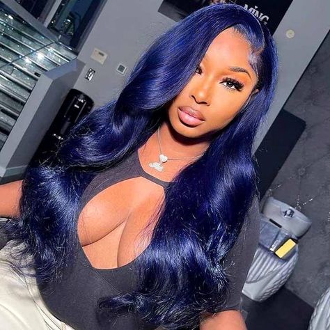 Blue Wig, Colored Wigs, Hair Color Blue, Body Wave Wig, Headband Wigs, Front Lace Wigs Human Hair, Frontal Wig, Swiss Lace, Jennie Lisa