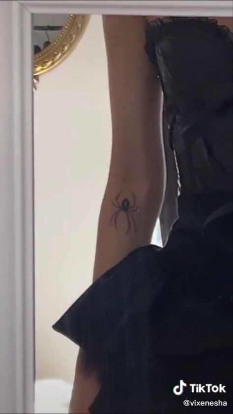 Minimalist Spider Tattoo, Fine Line Spider Tattoo, Spider Tattoo For Women Arm, Spider On Forearm Tattoo, Line Work Spider Tattoo, Spider Tattoo, Forearm Tattoo, Forearm Tattoos, Tatting