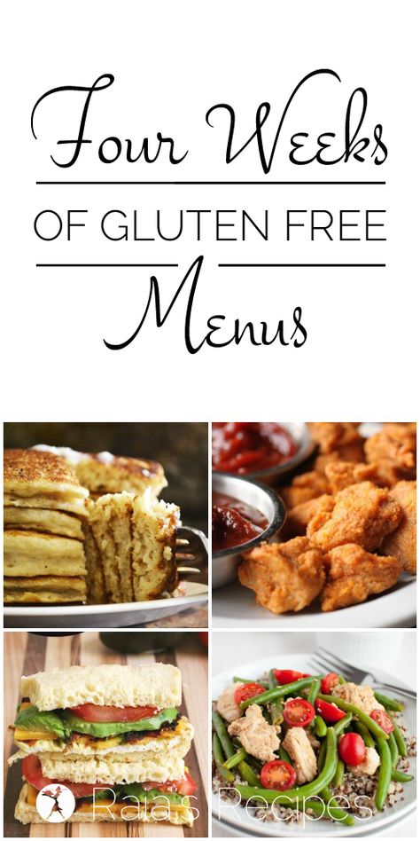 Four Weeks of Gluten Free Menus | RaiasRecipes.com More Gluten Free Menu Ideas, Menu Sans Gluten, Ideas For Dinner, Gluten Free Meal Plan, Going Gluten Free, Gluten Free Menu, Gluten Free Recipes For Dinner, Free Meal Plans, Gluten Free Dairy Free Recipes