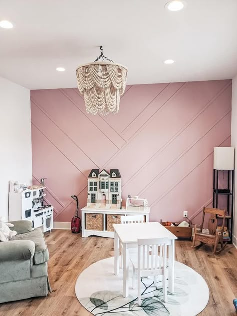 Accent Wall Girls Bedroom, Girls Bedroom Accent Wall, Wood Accent Wall Ideas, Pink Accent Walls, Girl Room Inspiration, Nursery Accent Wall, Accent Wall Ideas, Bedroom Furniture Set, Girls Playroom