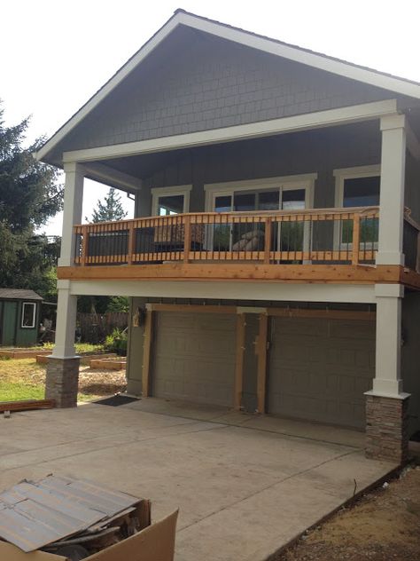 Our master bedroom turned out even better than expected. We love having a large deck off the bedroom with our small two person hot tub. Our ... Balcony Over Garage, Deck Over Garage, Garage Addition, Garage Loft, Garage Apartment Plans, Addition Ideas, Garage Remodel, Porch Balcony, Garage Apartments