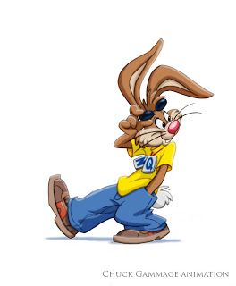 The Gammage studio did a couple of jobs with the Nesquik Rabbit. This particular look of the rabbit was the result of the agency asking me to modernize him, dog-tags and all.. Now I'm thinking, I should have lowered his pants and had his boxer shorts visible yo.  Daryl Graham Animation and Design: Nesquik Rabbit Nesquik Rabbit, Rabbit Cartoon Drawing, Nesquik Bunny, Cartoon Tattoo Ideas, Animated Shows, Cartoon Tattoo, Looney Tunes Cartoons, Bunny Drawing, Classic Cartoon Characters