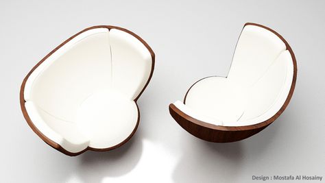 Coconut Inspired Architecture, Unique Chair Design Creative, Coconut Chair, Coconut Design, Interior Design Vector, Creative Chair, Organic Interior Design, Bedroom Designs For Couples, Organic Chair