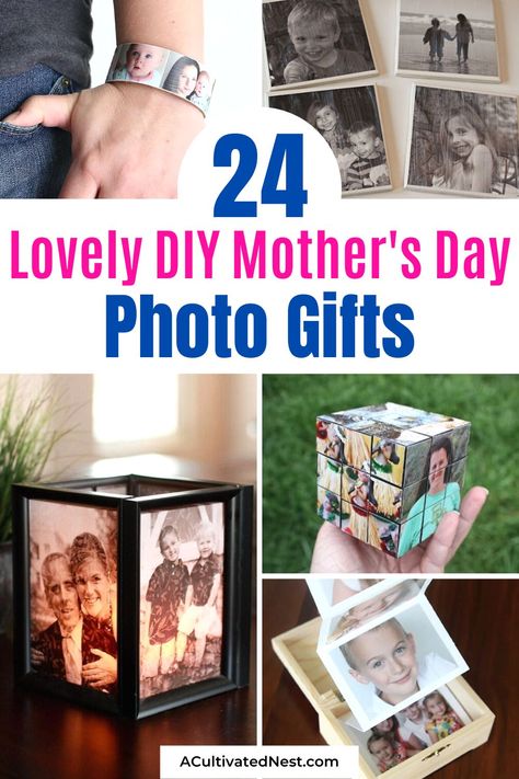 24 Lovely Mother's Day DIY Photo Gift Ideas- Make Mother's Day extra special with these heartfelt DIY photo gift ideas! Create personalized keepsakes for mom with your favorite photos, including canvas prints, photo collages, and more. These thoughtful gifts will show mom how much you care! | #DIYMothersDay #giftsForHer#diyGifts #giftsForMom #ACultivatedNest Diy Photo Gift Ideas, Homemade Pictures, Diy Gifts Cheap, Diy Gifts For Mothers, Photo Gifts Diy, Custom Photo Albums, Mothers Day Pictures, Homemade Mothers Day Gifts, Diy Gifts For Dad