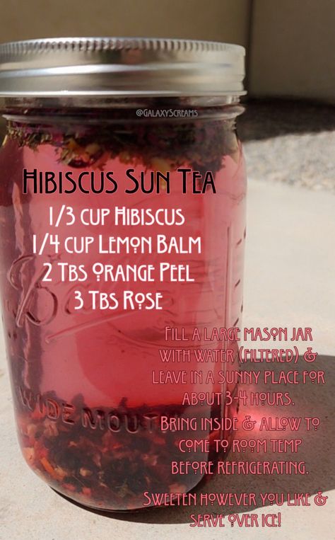 Hibiscus Sun Tea, Hibiscus Tea Recipes, Herbal Tea Recipes Diy, Sun Tea Recipe, Tea Blends Recipes, Teas Recipes, Tea Drink Recipes, Herbal Remedies Recipes, Sun Tea