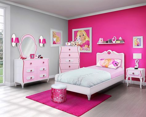 Imported Furniture, Paneled Headboard, Barbie Bedroom, Pink Bedroom Design, Pink Bedroom For Girls, Pink Furniture, Barbie Room, Box Bedroom, Small Bedroom Designs