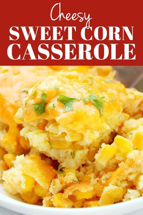 Sweet Corn Casserole - a classic corn pudding made from scratch, with a cheesy topping. No cornbread mix needed. #sidedish #corn #casserole #Thanksgiving #holidays #corncasserole #cornpudding Sweet Corn Casserole, Corn Casserole Recipe, Donut Muffins, Cornbread Mix, White Corn, Corn Casserole, Recipe Sweet, Creamed Corn, Corn Recipes