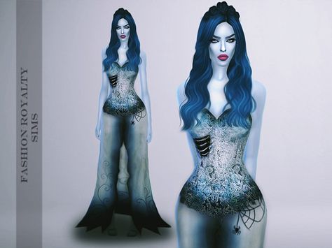 FashionRoyaltySims' Corpse Bride Wedding Dress Tim Burton Sims 4 Cc, Corpse Bride Sims 4 Cc, Ts4 Halloween Costumes, Ts4 Wedding Dress, Corpse Bride Wedding Dress, Sims 4 Halloween Cc, Corpse Bride Dress, Sims4 Clothing, Corpse Bride Wedding