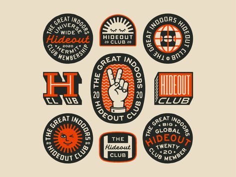 The Hideout Club by Luke Harrison on Dribbble Retro Logo Design, Art Department, Vintage Logo Design, Badge Logo, Badge Design, Retro Logo, Club Design, Patch Design, Creative Logo