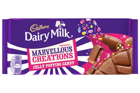 Marvelous Creations Popping Candy by Cadbury (received from UK) This is by far my favorite chocolate bar. Cadbury Marvellous Creations, Marvellous Creations, Cadbury Chocolate Bars, Cadbury Dairy Milk Chocolate, Milk Jelly, Popping Candy, Chibi Food, Toffee Cookies, Dairy Milk Chocolate