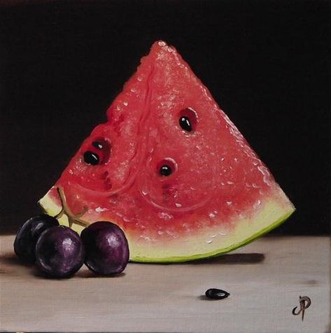 "Watermelon with grapes" - Original Fine Art for Sale - � Jane Palmer Watermelon Art, Watermelon Slice, Still Life Fruit, 강아지 그림, Food Painting, Still Life Oil Painting, Fruit Painting, Still Life Drawing, Realistic Paintings