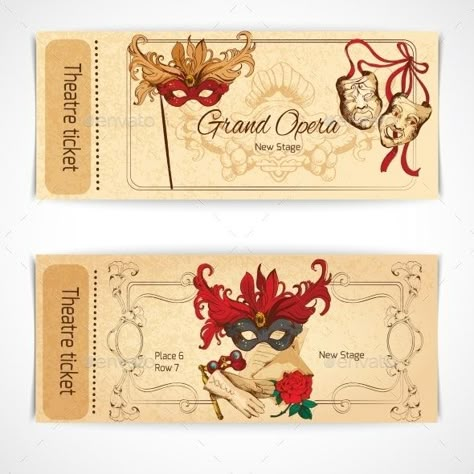 Theatre Sketch Tickets by macrovector | GraphicRiver Theatre Ticket Design, Stage Sketch, Theatre Sketch, Opera Stage, Theatre Illustration, Ticket Template Free, Ticket Design, Theater Tickets, Ticket Template