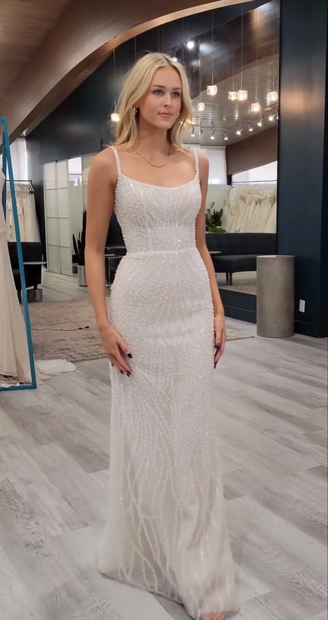 Simple Mermaid Dress Wedding, Anais Anette Bridal, Spring Garden Wedding Dress, Wedding Dress Sparkling, Square Neck Beaded Wedding Dress, Sparkly Wedding Dress Fitted, Decent Wedding Dresses, Whitney Simmons Wedding, Sparkle Mermaid Wedding Dress