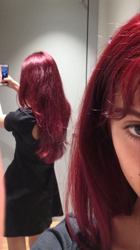 Haircuts For Strait Hair, Red Hair Color Aesthetic, Latina Red Hair, Red Cherry Hair, Red Velvet Hair, Red Hair Aesthetic, Cherry Red Hair, Hair Dyed, Red Hair Inspo